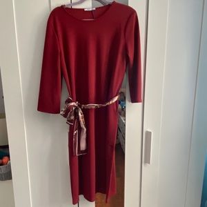 NEW Zara Midi Red Dress with Scarf Belt
